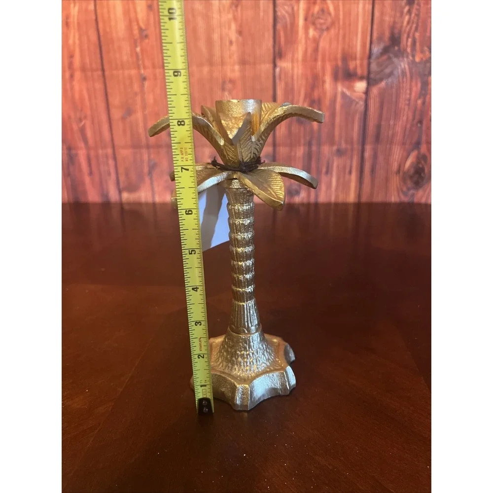 Palm Tree Candlestick aluminum with a shining gold finish 8.75